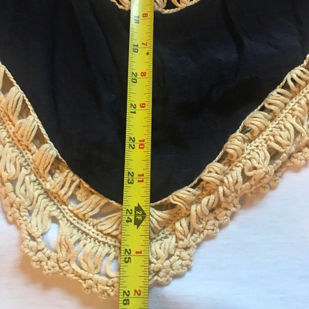 UmGee boho v neck top hollow out coverup. Navy fabric with beige crochet.